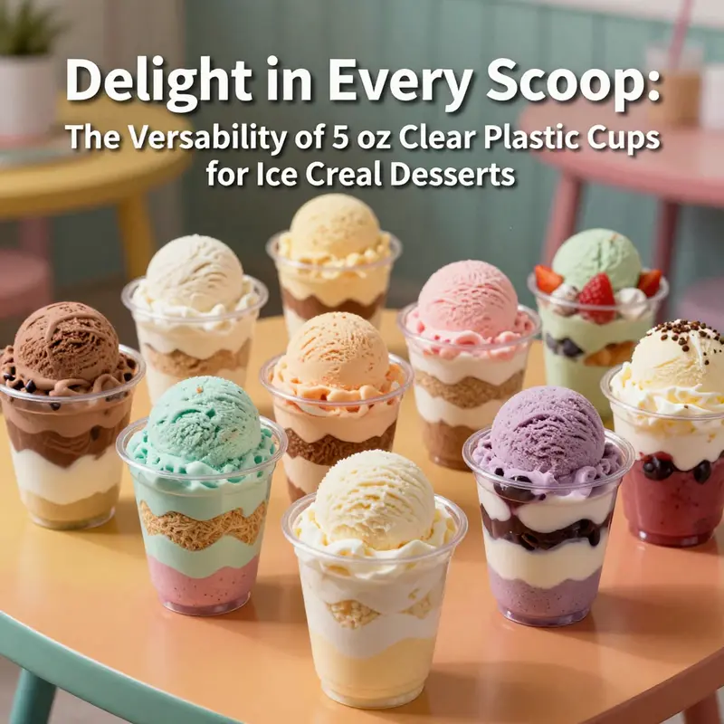 A delightful assortment showcasing the versatility of 5 oz clear plastic cups for various ice cream desserts.