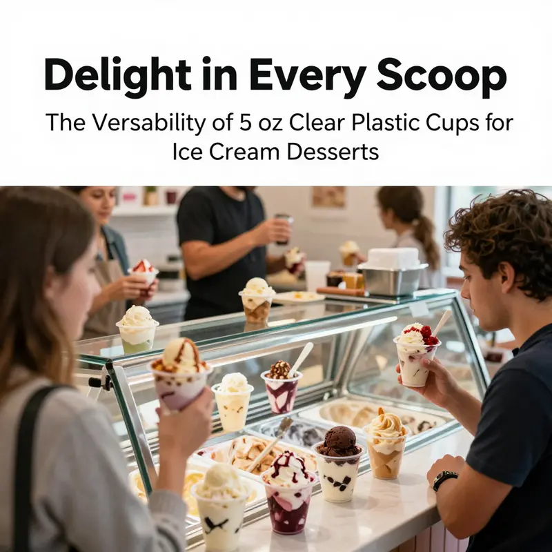A delightful assortment showcasing the versatility of 5 oz clear plastic cups for various ice cream desserts.