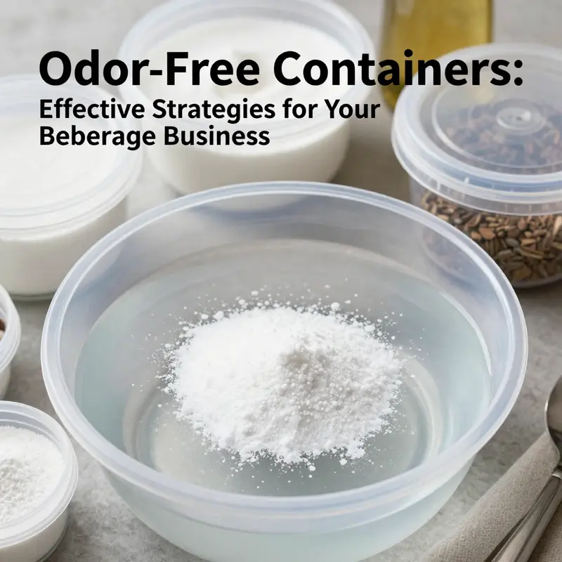Soaking plastic containers in a baking soda solution for effective odor removal.