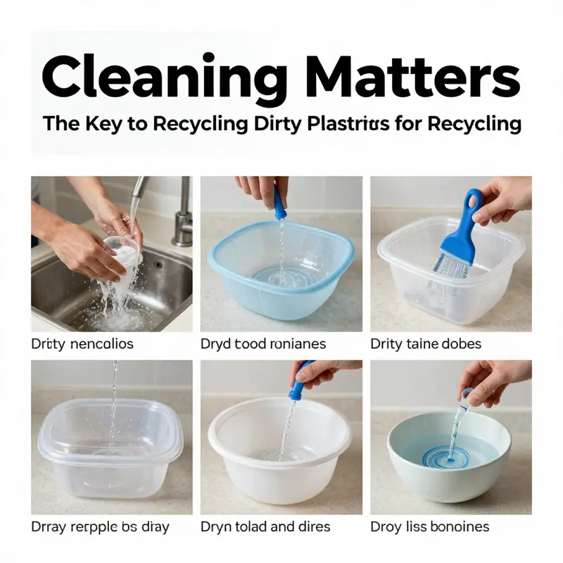 A clean plastic container is ready for recycling, while the dirty one emphasizes the need for cleaning.