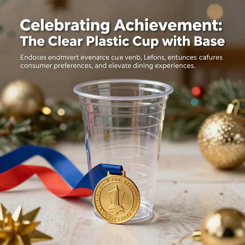 An inviting clear plastic cup with a medal base in a festive environment, symbolizing achievement and joy.