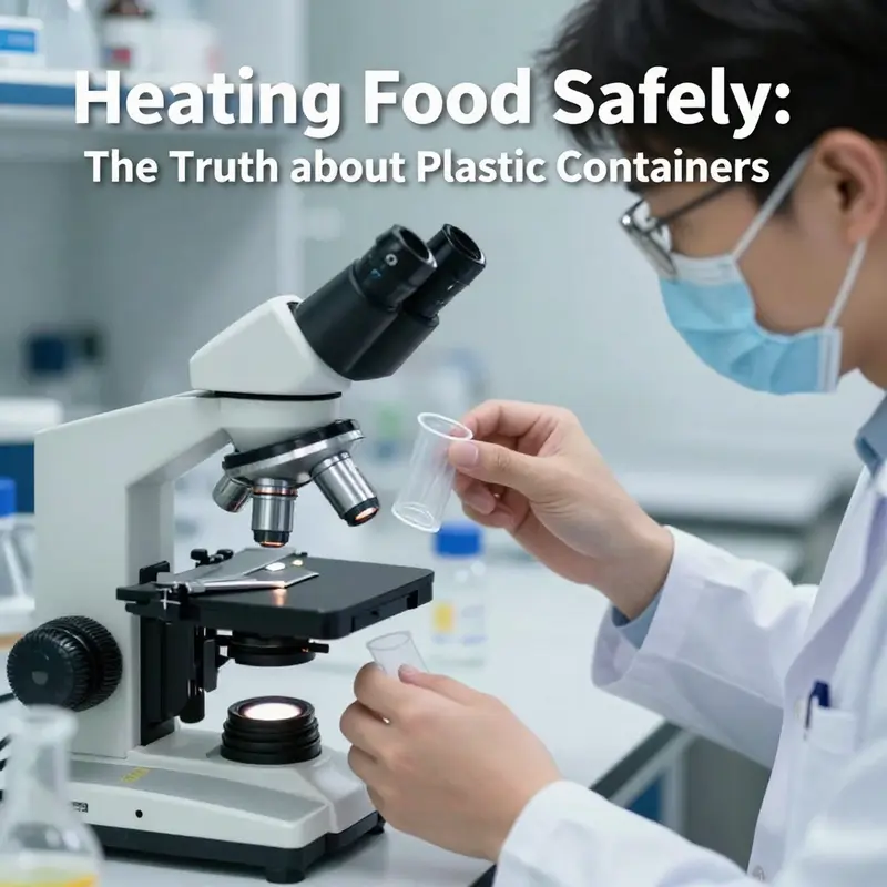 Exploring the chemical components of plastic that can leach into food when heated.