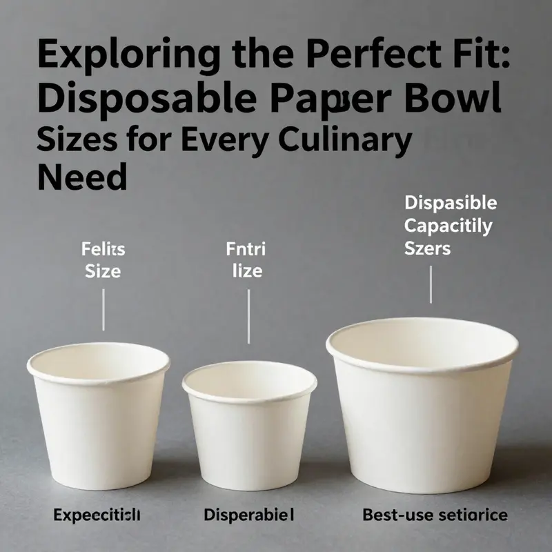 A visual representation of different disposable paper bowl sizes alongside corresponding food items.