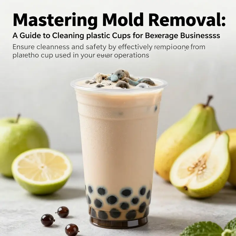 A clean plastic cup displaying freshness, positioned among fresh ingredients that evoke quality in beverage service.