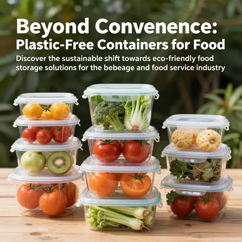 An assortment of eco-friendly food storage containers filled with fresh produce, emphasizing the concept of sustainability.