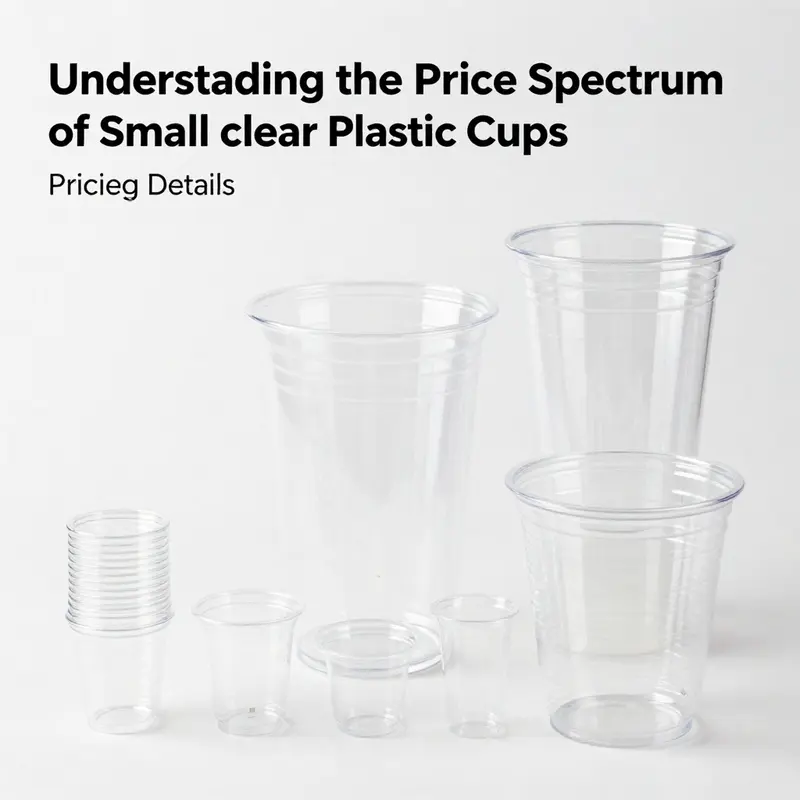 A display of available disposable small clear plastic cups, highlighting diversity in pricing and sizes.