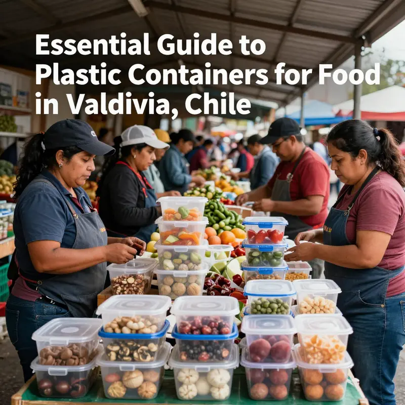 A vibrant selection of plastic food containers in a Valdivia supermarket.