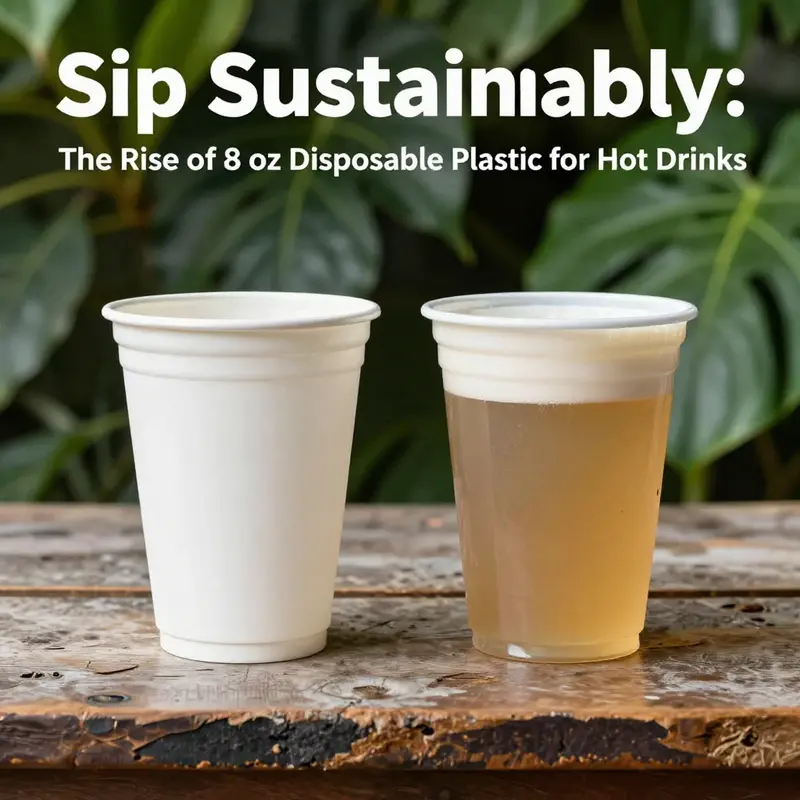 An 8 oz disposable plastic cup designed for hot drinks, exhibiting durable materials and a sleek design.