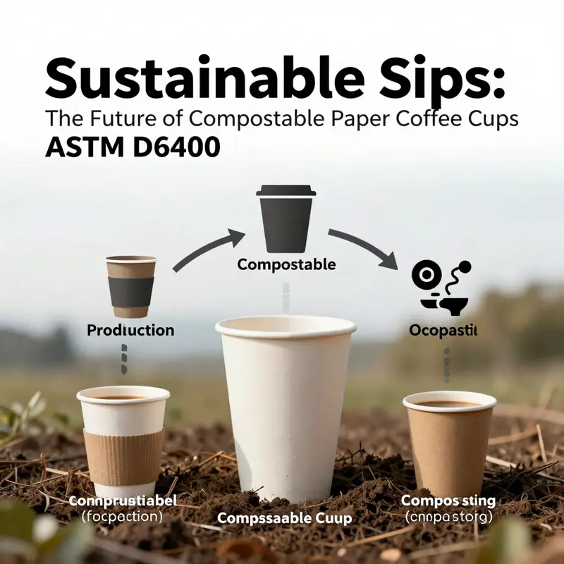 A certified compostable coffee cup illustrating compliance with ASTM D6400 standards.