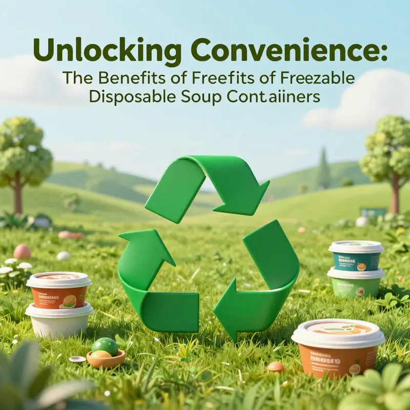 Diverse array of freezable disposable soup containers promoting easy meal preparation.