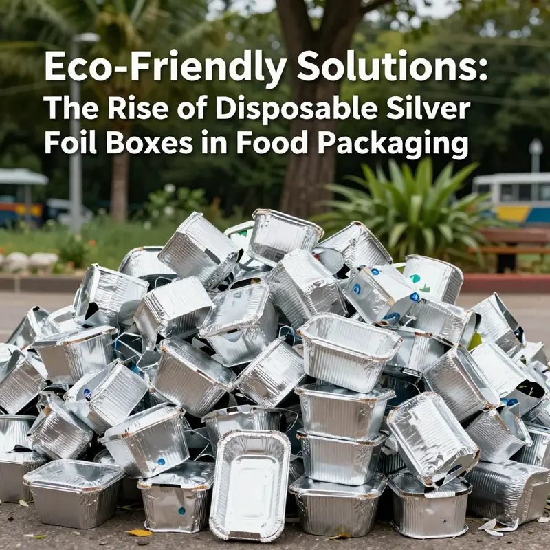 Used disposable silver foil boxes prepared for recycling, highlighting their eco-friendly potential.