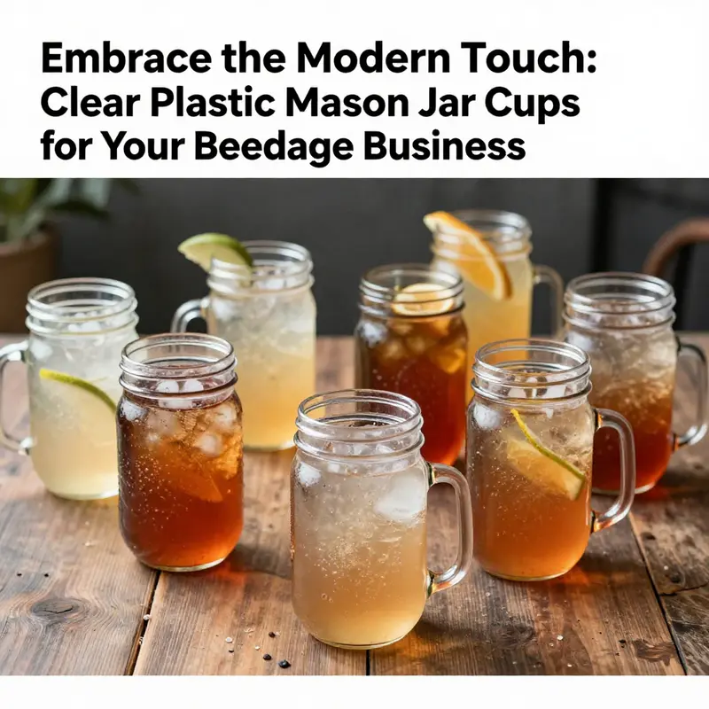 A collection of clear plastic mason jar cups with colorful beverages, emphasizing their versatility and modern aesthetic.