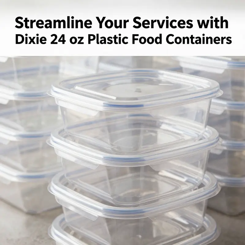 Dixie 24 oz plastic food containers feature a vented design and stackability, ideal for organized food storage.