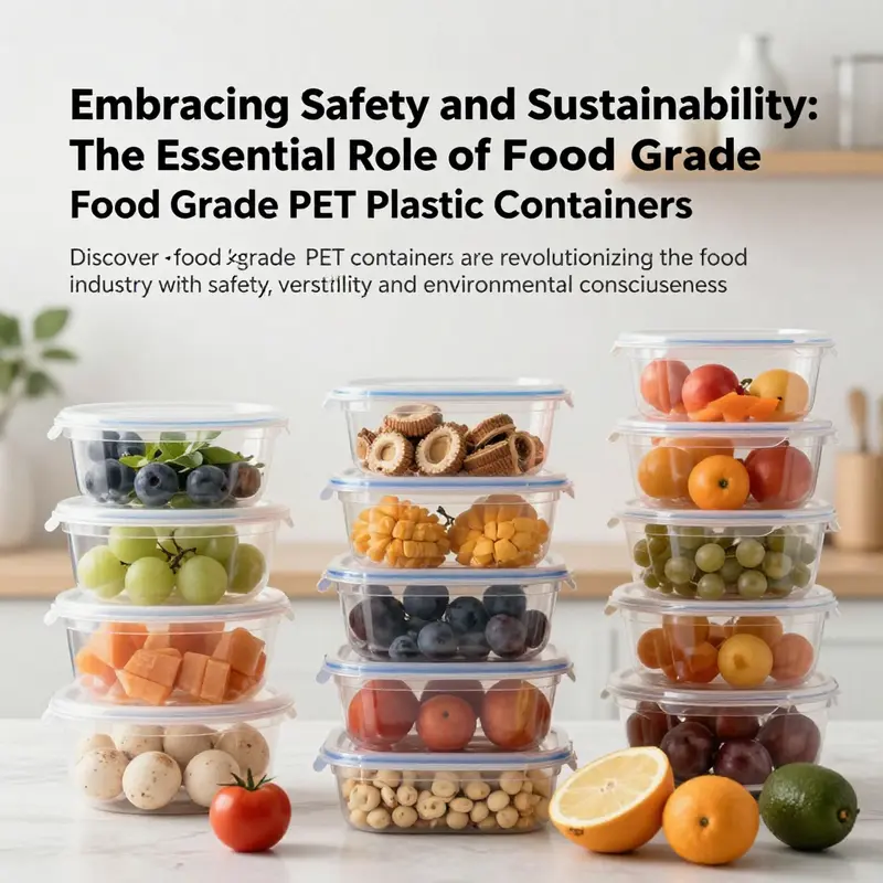 A colorful collection of food grade PET containers displaying a variety of food items, illustrating their usage in the food industry.