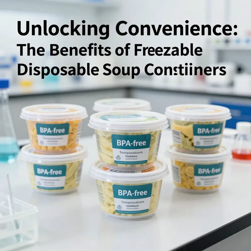 Diverse array of freezable disposable soup containers promoting easy meal preparation.
