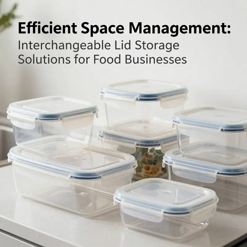 Versatile plastic food storage containers with interchangeable lids highlight their innovative design features.