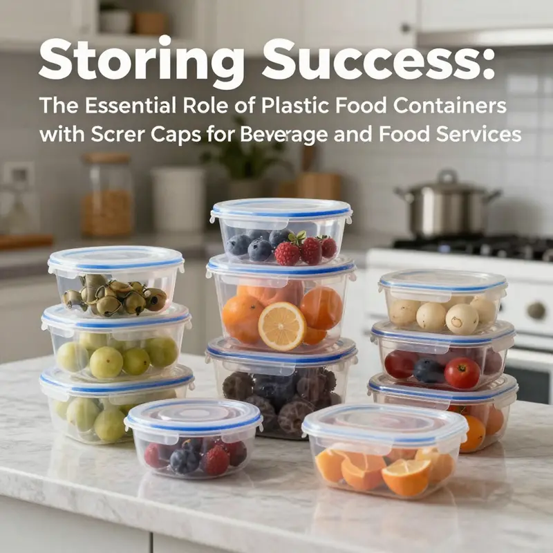 A showcase of plastic food containers with screw caps, highlighting their practicality and versatility.