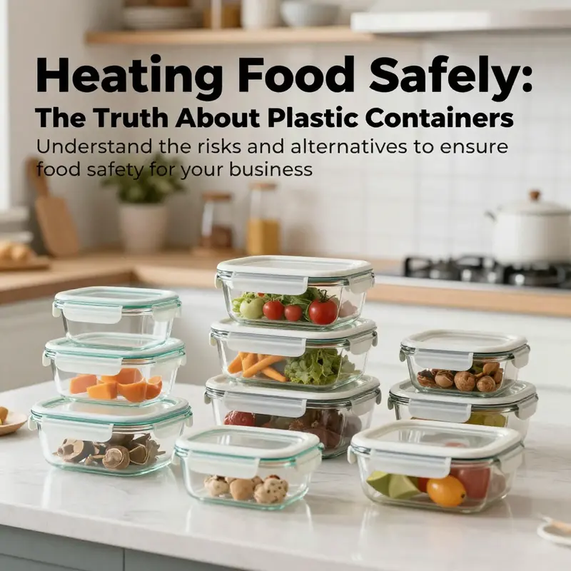 A stylish kitchen displaying an array of safe food storage and heating containers, emphasizing a commitment to food safety.