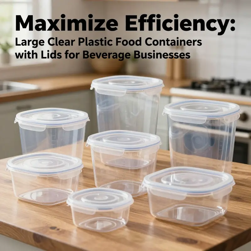 An arrangement of various large clear plastic food containers with lids on a kitchen table, showcasing their diverse uses.