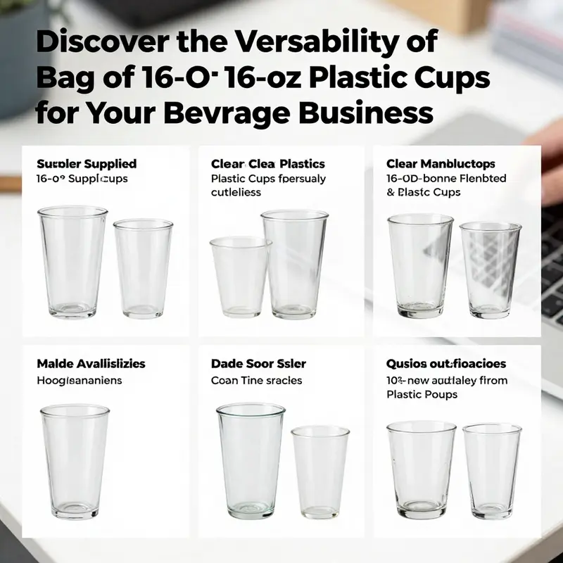 Clear 16-oz plastic cups emphasize performance with clarity and sturdiness, perfect for a vibrant café setting.