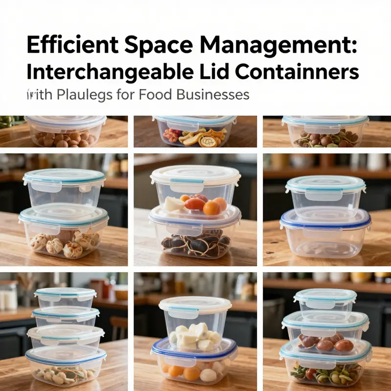Versatile plastic food storage containers with interchangeable lids highlight their innovative design features.