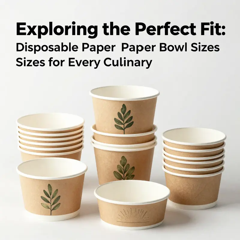 A visual representation of different disposable paper bowl sizes alongside corresponding food items.