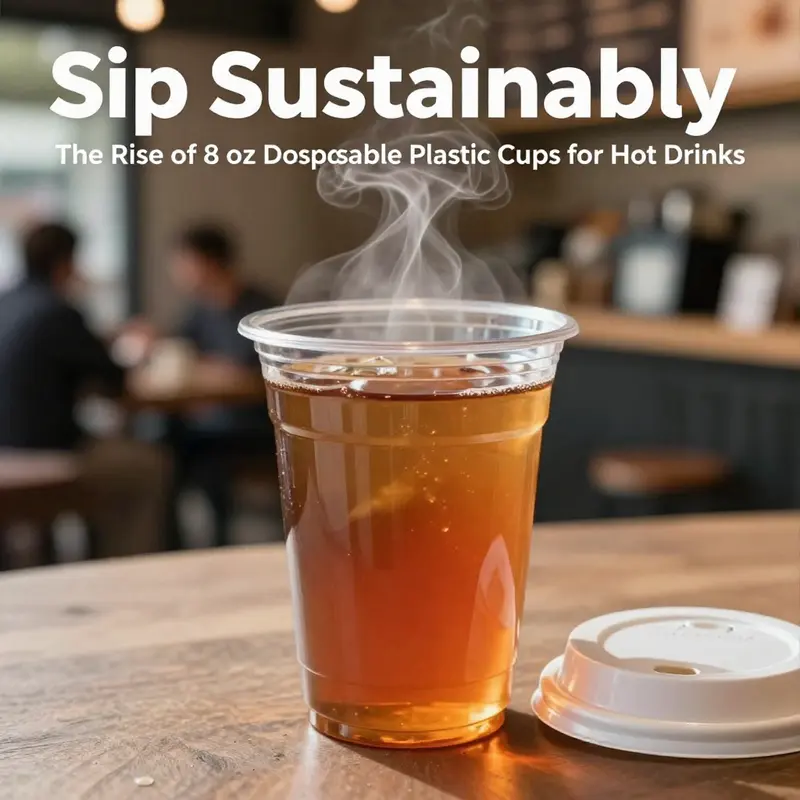 An 8 oz disposable plastic cup designed for hot drinks, exhibiting durable materials and a sleek design.