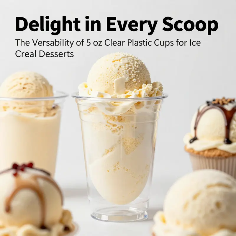 A delightful assortment showcasing the versatility of 5 oz clear plastic cups for various ice cream desserts.