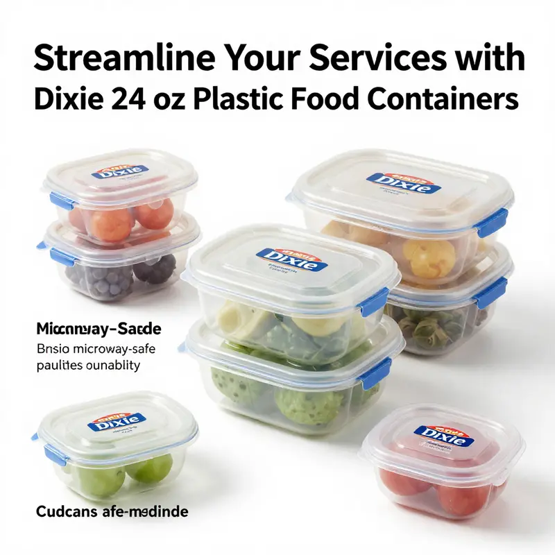Dixie 24 oz plastic food containers feature a vented design and stackability, ideal for organized food storage.