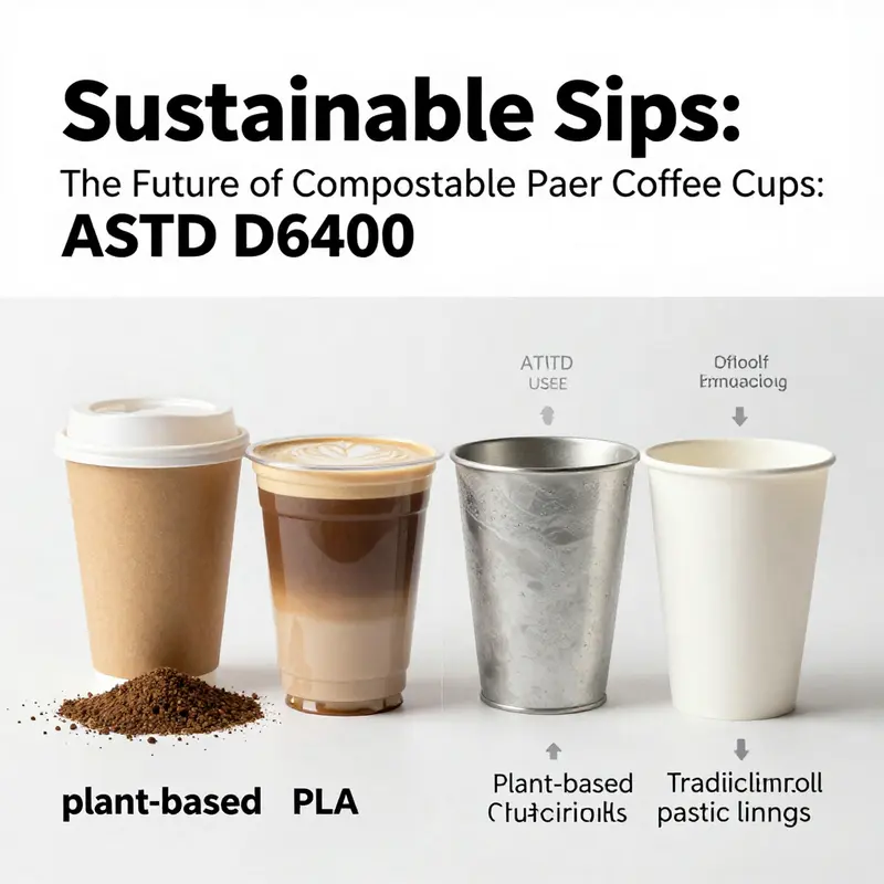 A certified compostable coffee cup illustrating compliance with ASTM D6400 standards.