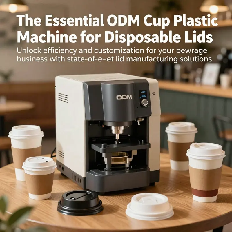 A multi-colored display of various ODM cup lids among cups of beverages like coffee and tea, highlighting the product's versatility.