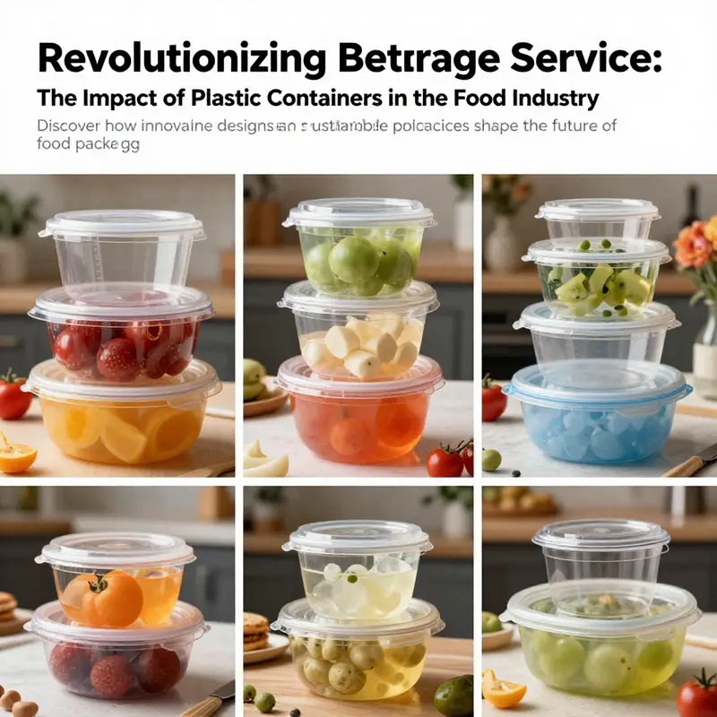 Montage of food service settings highlighting the diverse use of plastic containers in the food industry.