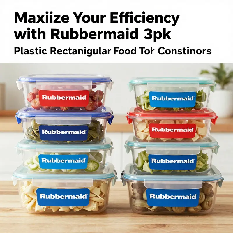 The Rubbermaid containers highlight their durable design and tight-sealing lids.