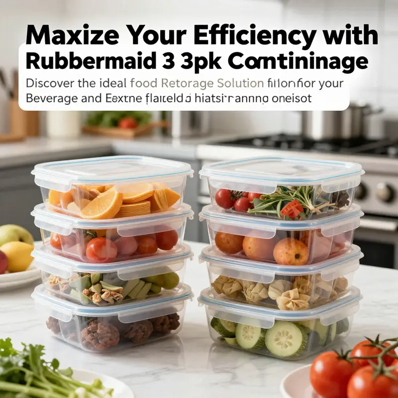 Rubbermaid 3pk Plastic Rectangular Food Storage Containers filled with colorful ingredients, set in a busy kitchen.