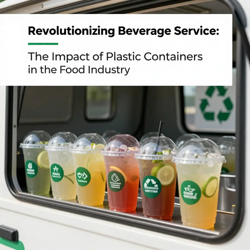 Innovative and functional plastic containers on display in a lively bubble tea shop.