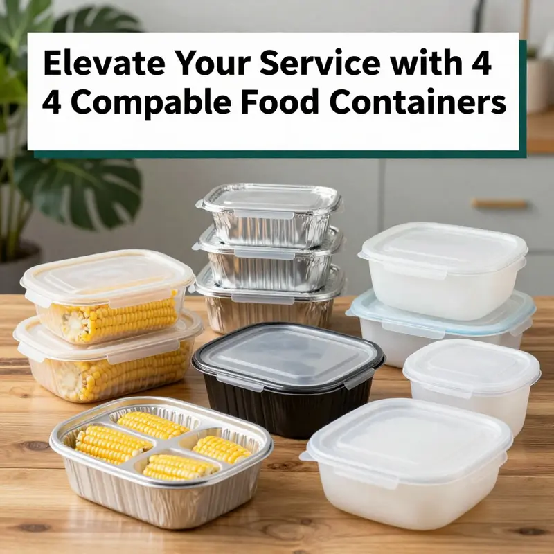 A showcase of diverse 4 compartment disposable food containers illustrating sustainable choices.