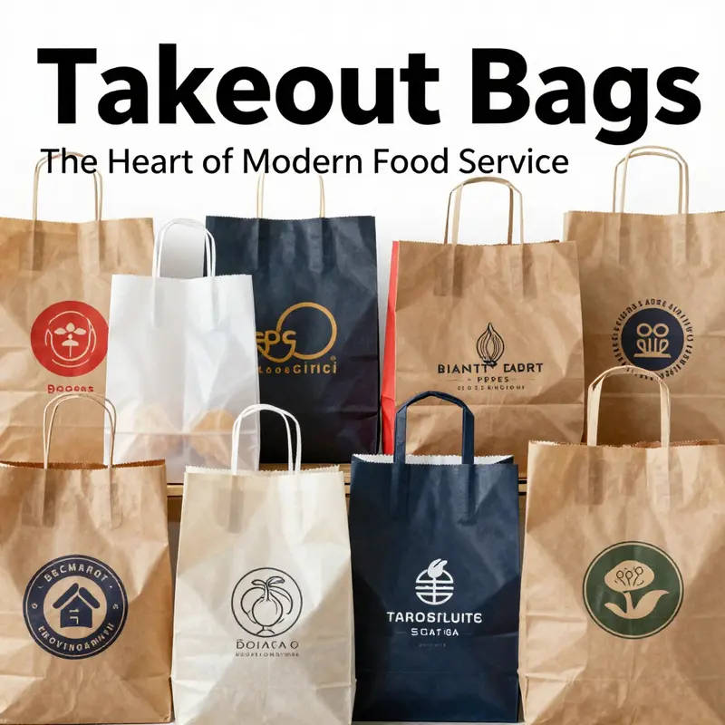 A variety of takeout bags illustrating different materials and designs suitable for food service.