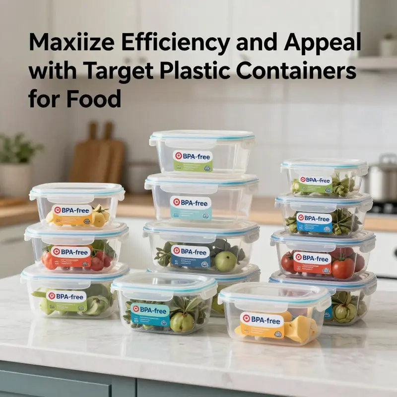 A variety of BPA-free plastic food storage containers from Target, highlighting their safety features for food storage.