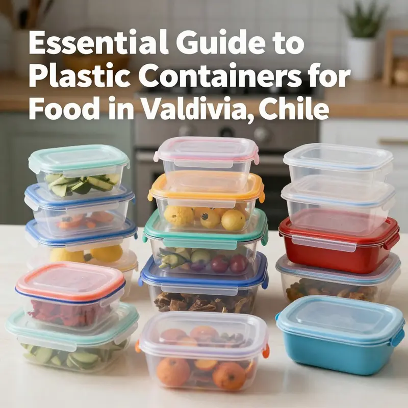 A vibrant selection of plastic food containers in a Valdivia supermarket.