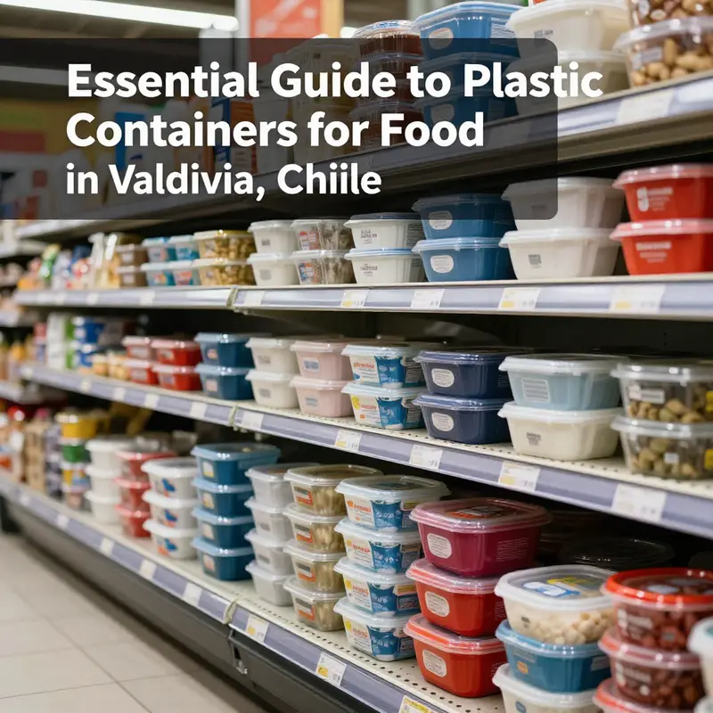 A vibrant selection of plastic food containers in a Valdivia supermarket.