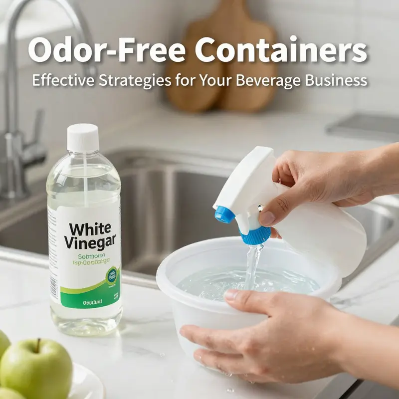 Soaking plastic containers in a baking soda solution for effective odor removal.