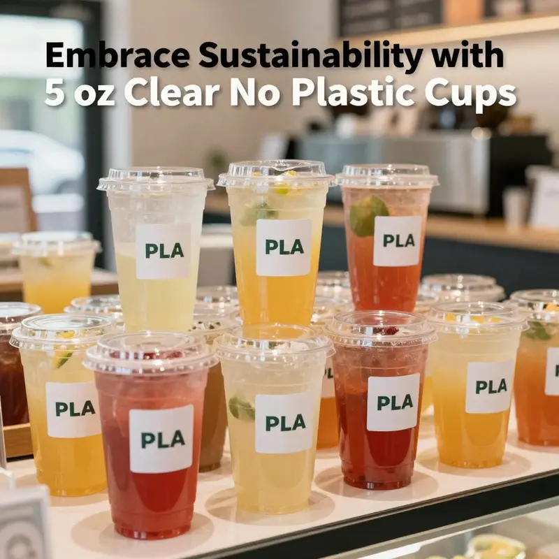 A selection of 5 oz clear PLA cups showcasing their vibrant contents.