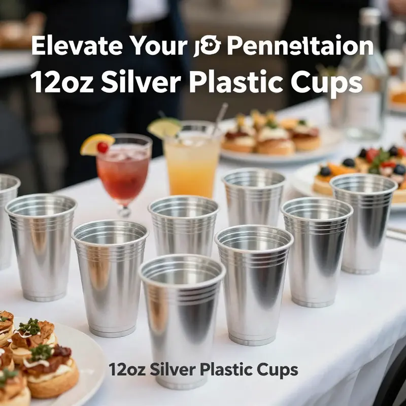 Durable and stylish 12oz silver plastic cups ideal for any event.
