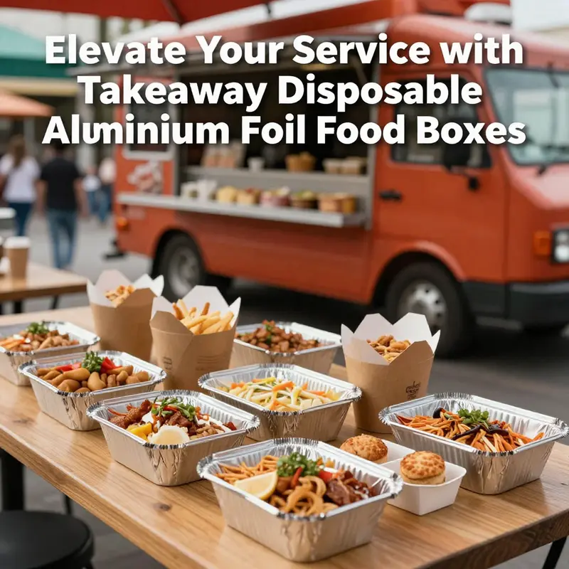 An array of takeaway disposable aluminium foil food boxes highlighting their diverse designs and functionality.