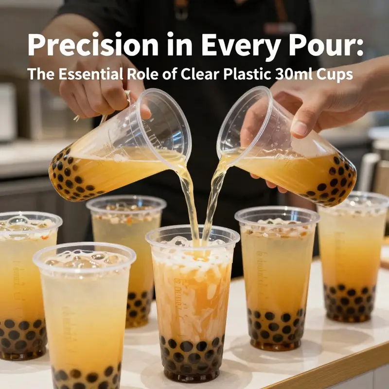 Different materials showcasing the durability and clarity of graduated clear plastic 30ml cups.