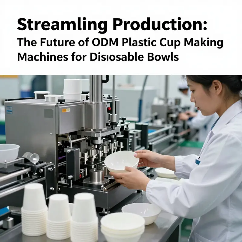 A thermoforming machine efficiently producing disposable bowls from heated plastic sheets.