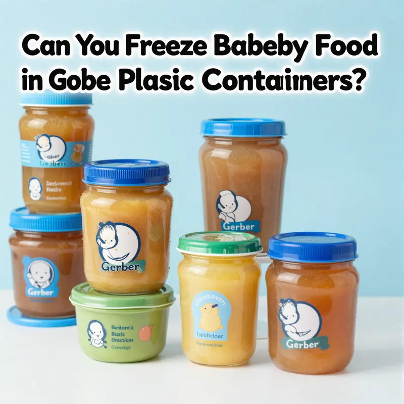 An array of baby food containers including Gerber's plastic jars and better-suited freezer-safe options.