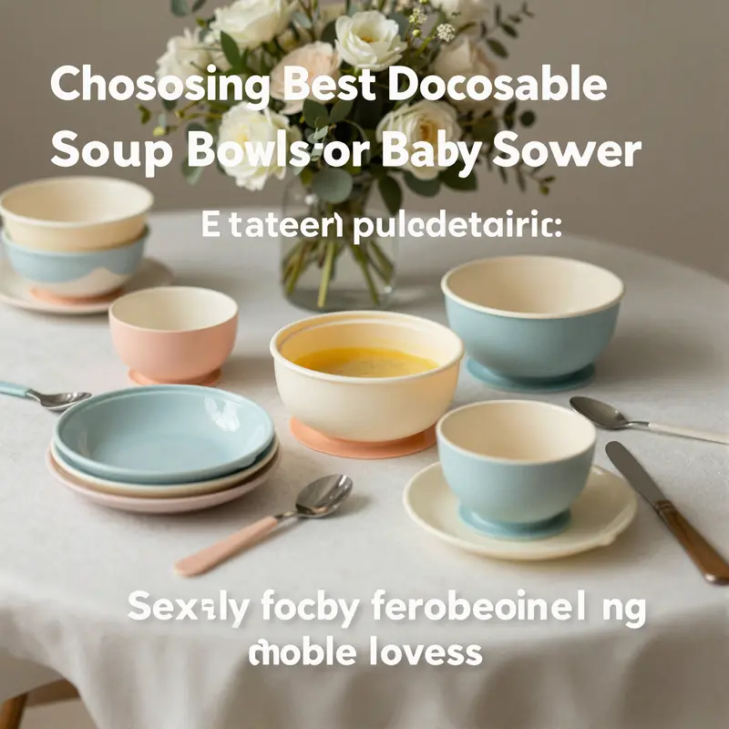 A festive baby shower table filled with disposable soup bowls, flowers, and sweets, creating a warm and cheerful atmosphere.