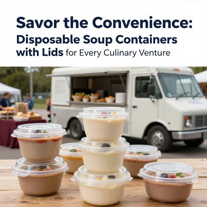 Showcasing various types of disposable soup containers emphasizing their quality and eco-friendly materials.