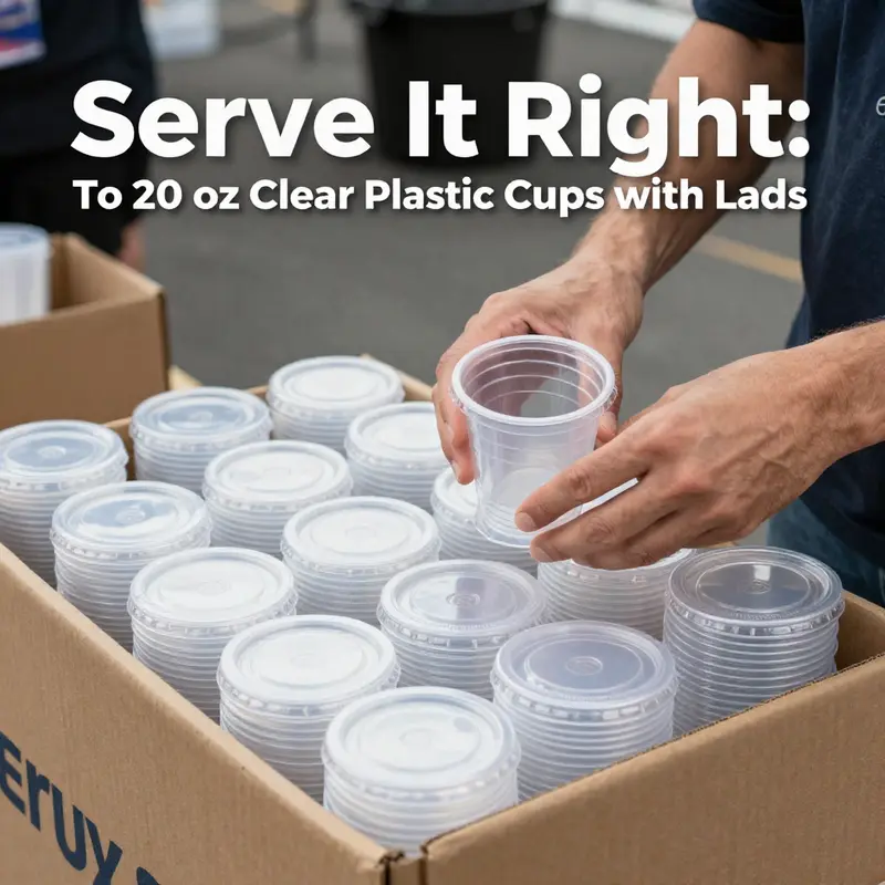 Close-up of durable 20 oz clear plastic cups, highlighting their material quality.